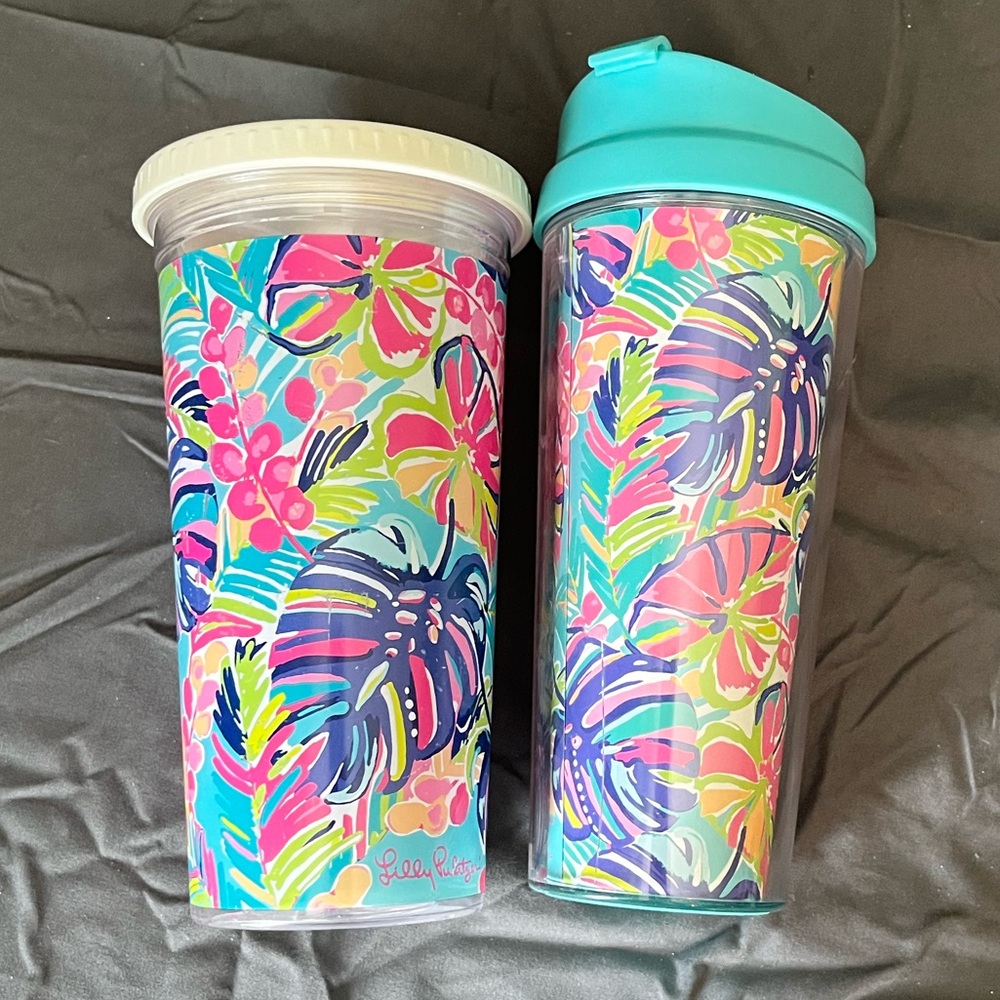 Lilly Pulitzer exotic garden tumbler cups EUC